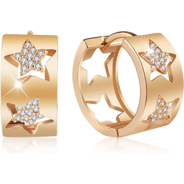 Aretes Mujer de Corazón tipo Arracadas, Chapado en Oro Pendientes de aro, Pendientes de aro Studs con circonio cúbico