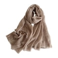 thumbnail image 3 of Women's Solid Color Scarf, Cotton Blend Lightweight Linen Like Shawl with Fringed Edges, Oversized Scarf for Travel and Spring Summer Khaki, 3 of 6
