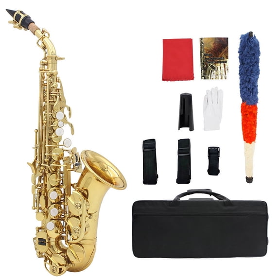 ammoon LADE Brass Golden Carve Pattern Bb Bend Althorn Soprano Saxophone Sax Pearl White Shell Buttons Wind Instrument with Case Gloves Cleaning Cloth Belt Brush Musical instruments