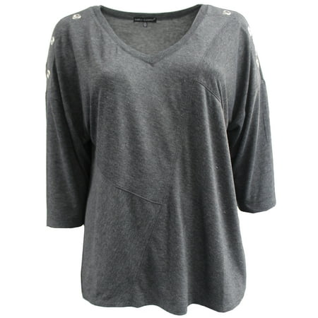 Shoulder Metal - Women's Plus-Size Shoulder W Metal Hole Design Blouse Knit Tee Shirt Top Dark Gray 1X G170.45L BNY Corner