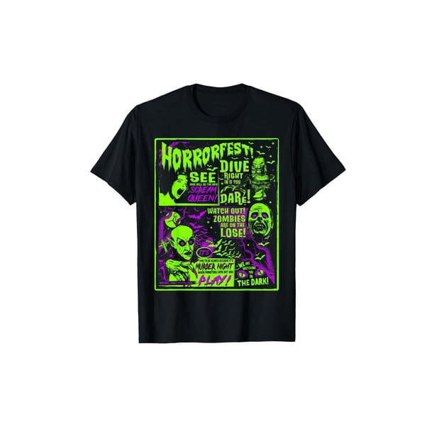 Men's T-shirts are made of 100% cotton,Vintage Horrorfest Halloween Movie Poster old Time Horror T-Shirt