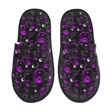 Balery Yin Yang1 Slient Indoor Furry Fleece Comfort House Shoes Soft Non-Slip Home Shoes Cotton slippers House Slippers-- Large