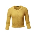 thumbnail image 2 of A2Y Women's Solid Cropped 3/4 Sleeve Button Down Crew Neck Knit Cardigan Sweater Honey 3XL, 2 of 5