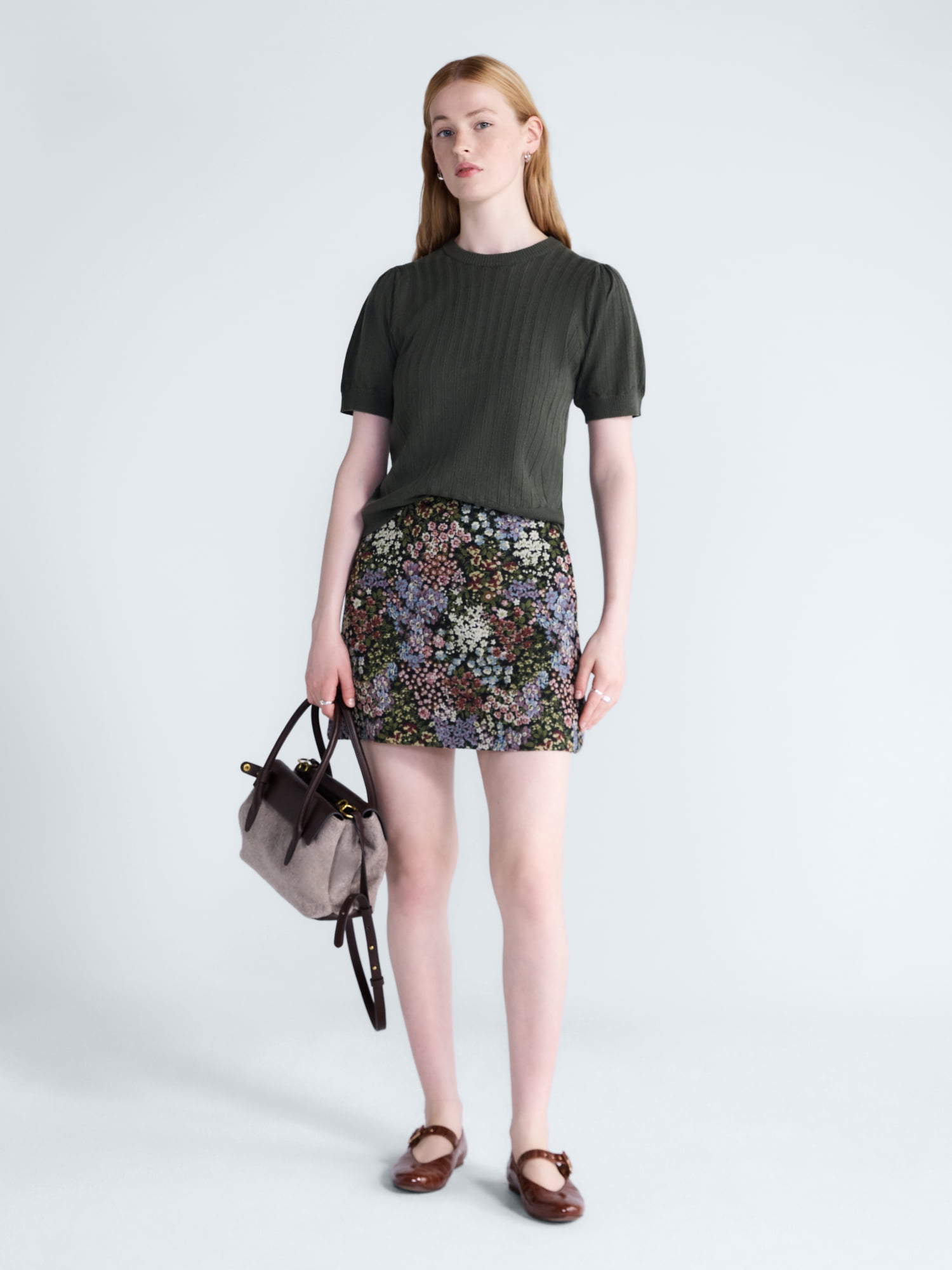 Free Assembly Women’s and Women's Plus Pointelle Sweater with Puff Sleeves, Sizes XS-4X