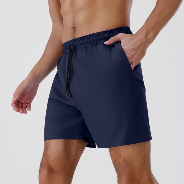 pstuiky Pantalones cortos de gimnasio para hombre, Pantalones cortos casuales de verano para hombre, de color liso, con cintura elástica y bolsillo con cordón.