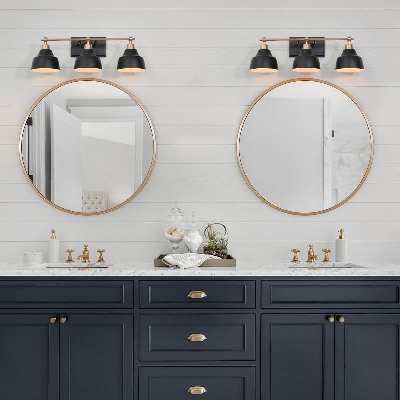 LNC Modern 3-Light Black and Gold Vanity Light with Domes, 24-Inch Bathroom Wall Fixture