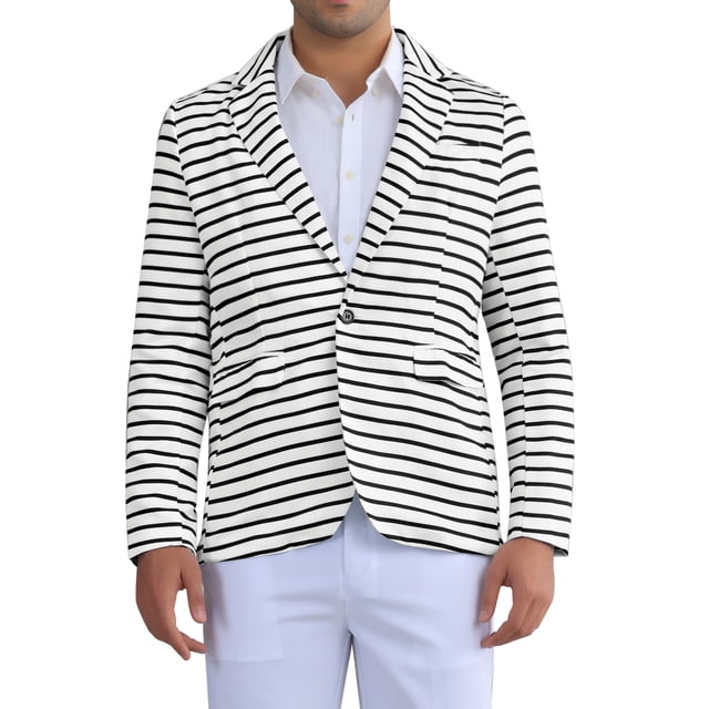 CHAQUETA DEPORTIVA A RAYAS INSPIRADA EN CHIC PARA HOMBRES, AJUSTE CLÁSICO, BLAZERS FORMAL DE UN SOLO BOTÓN