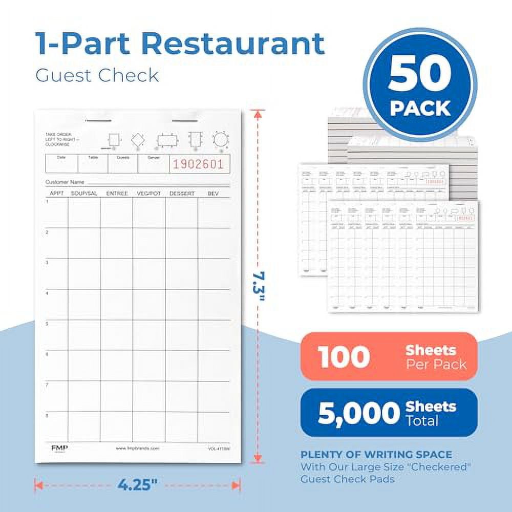 FMP Brands (5000 Sheets) Server Note Pads Paper, Guest Check for Servers, Guest Check Pads, Order Pads for Servers, Waitress Notepads, Server Pads for Restaurant, Bar, Cafe, 50 Pads, 100 Sheets/Pad