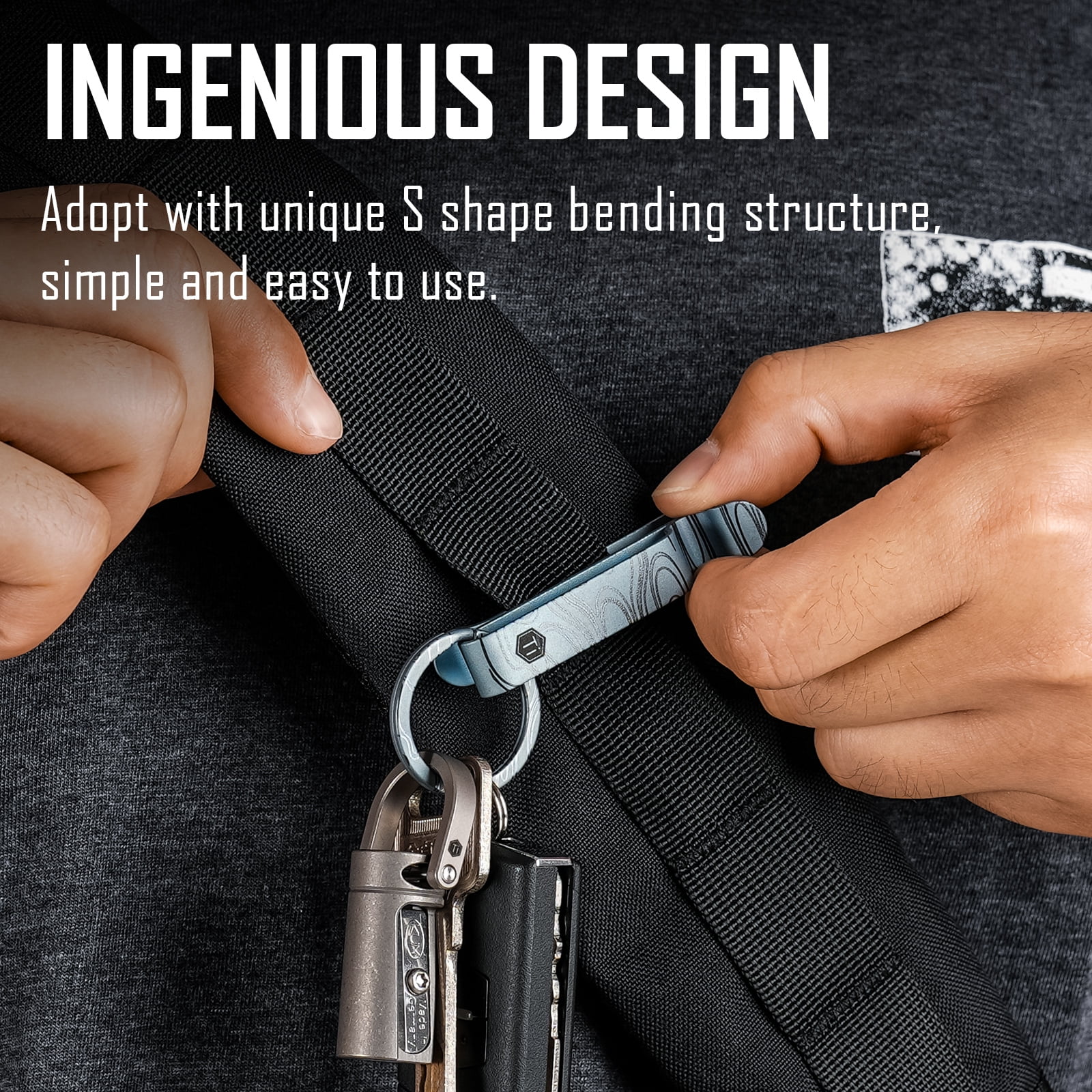 Key Unity Belt Key Clip, Titanium Double Side Quick Release Key Holder with Detachable Keyring for Belt Pants Loop Pocket, KM00, Blue