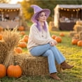 thumbnail image 5 of JULMCOMO Halloween Witch Hat for Women Knitted Wide Brim Foldable Soft Pointed Wizard Hats Masquerade Costumes Cosplay Party Accessory Purple, 5 of 6