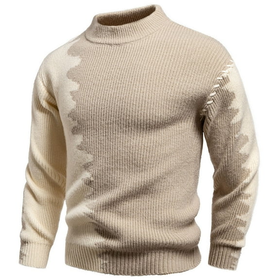 Miluxas Men's Gradient Sweater Round Neck Knitted Pullover Soft Casual Fall Winter Street Fashion Top Khaki