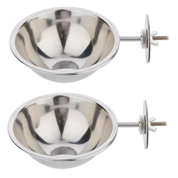 2 Pack Stainless Steel Bird Feeding Dish Cups,Happon Bird Feeder Parrot Food Water Bowls with Clamp,Pet Cage Cups Holder for Bird Parrot Cockatiel Budgies Parakeet