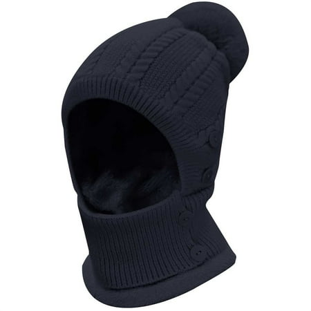 Hontri Fisherman Beanie Winter Women s Warm Hat Knitted Scarf Hat with Velvet Yarn Cap Caps Men Women Black