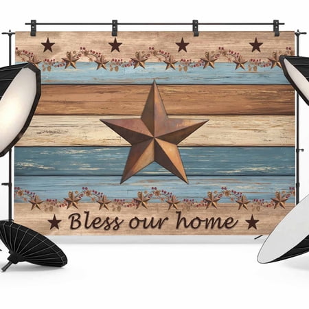 Country Stars Photography Backdrop 7x5FT Vintage Blue Wood Grains Bless Our Home Farmhouses Photo Backdrops Background for Photography Studio Photo Studio Background Back Drop for Photoshoot