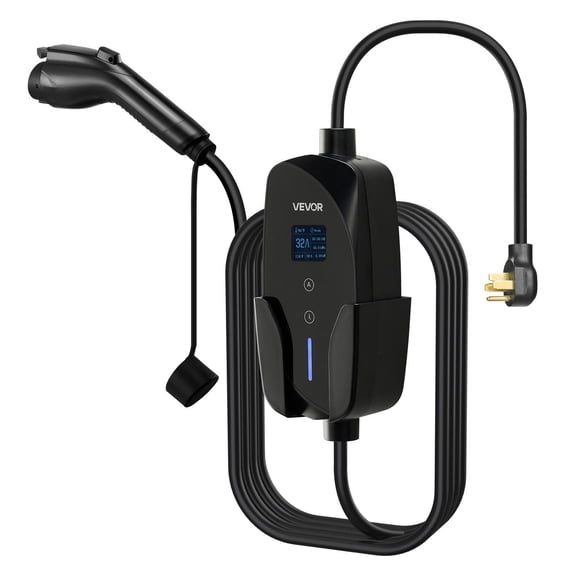 32 Amp 240-Volt Level 2 Electric Vehicle Portable Charger  25ft Extended Charging Cord  Plug-in NEMA 14-50P  LCD Display Shows Charging Data  Adjustable Power Settings for SAE J1772 EVs
