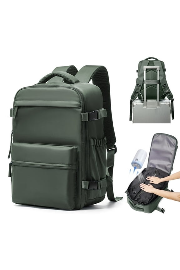 Large Vacuum Travel Backpack with Pump for Women,Personal Item Carry on Backpacks Flight Approved 18X14X8 Inches for Men,Laptop Waterproof Work Compression Bags Casual Daypack,Brown Green