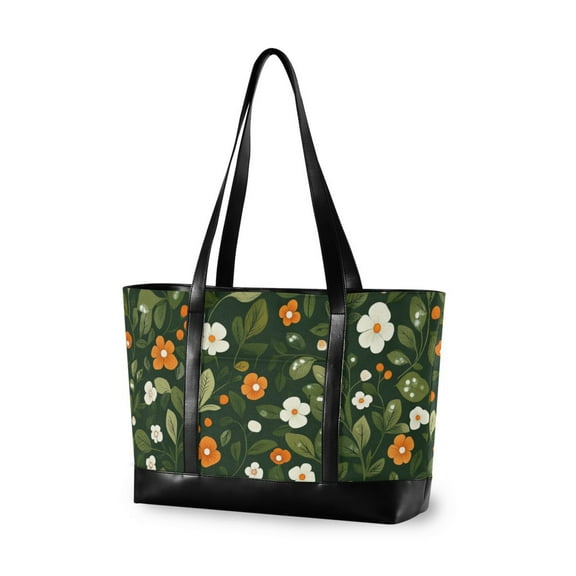 FORMRS Laptop Tote Bag for Women with 15.6" Computer Compartments Handbag, Green Flowers Pattern