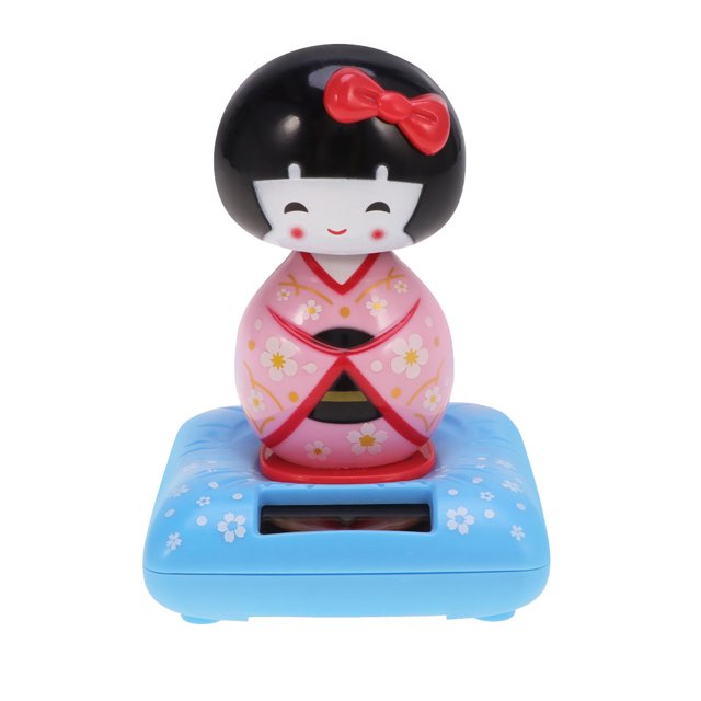BRIGHTFUFU Rosa creativo kimono muñeca adorno de coche con energía solar decoración interior del coche cabeceando muñeca japonesa Maiko diseño regalo para decoración de escritorio en casa