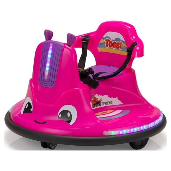 TOBBI Toddlers Bumper Car, 12V Baby Electric Ride On Snail Shape Toy with Remote Control/Children DIY Funny Stickers/360 Degree Spin, Rose Red