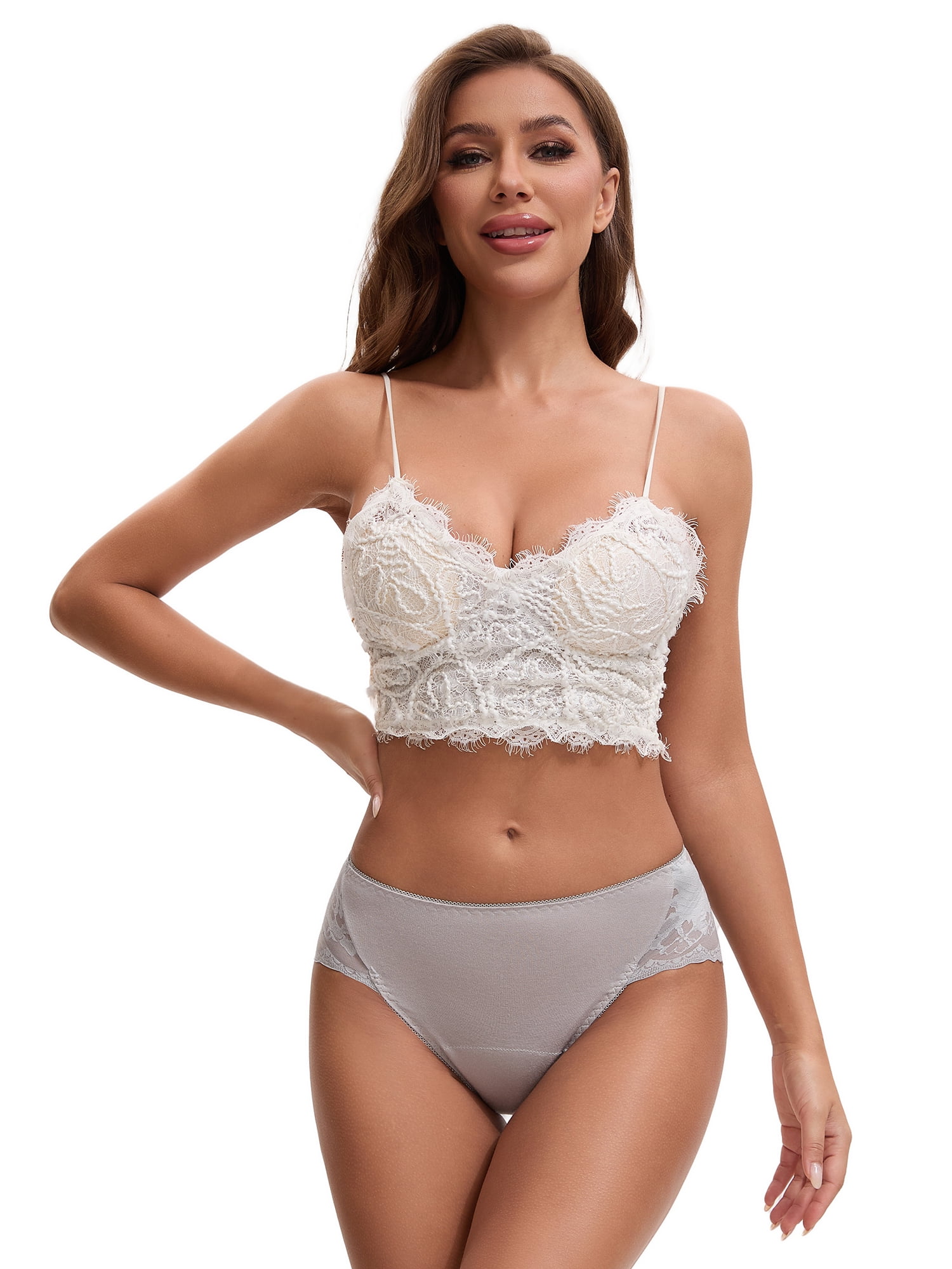 Unique Bargains Women's Lace Mid-Waisted Full Coverage Briefs L Gray