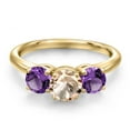 thumbnail image 3 of Gem Stone King 18K Yellow Gold Plated Silver Peach Morganite and Purple Amethyst Engagement Ring for Women | 1.55 Cttw | Round 6MM | Gemstone October Birthstone | Size 7, 3 of 6