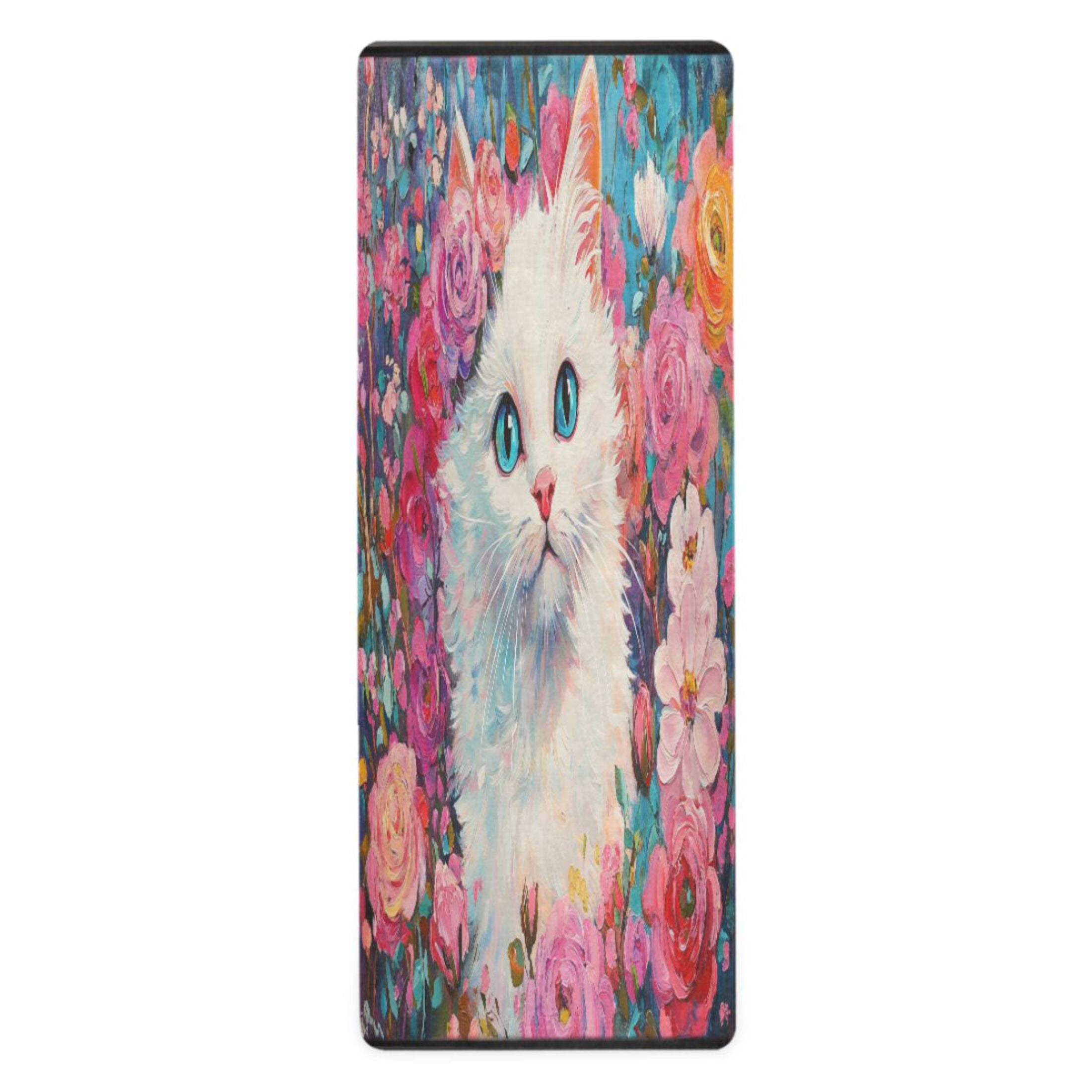 BZSMCE Yoga Mat Women Cat Surrounded by Pink Flowers Fitness Mat