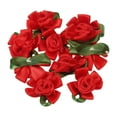 thumbnail image 1 of Rosas de cinta de satén mini de Uxcell, pequeñas rosetas de flores de tela, con hojas verdes rojas, 1 of 6