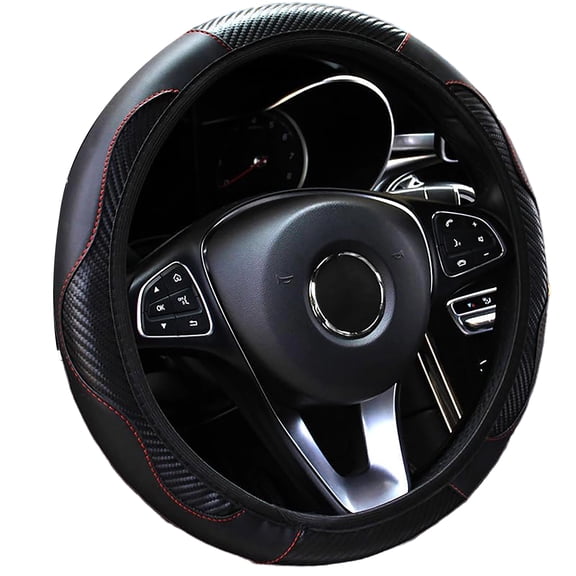GWXQOL Ultra Fine Carbon Fiber Leather Steering Wheel Cover, Anti Slip and Sun Protective Protect The Steering Wheel, Easy to Install,Universal of 14.5"-15" (Black)