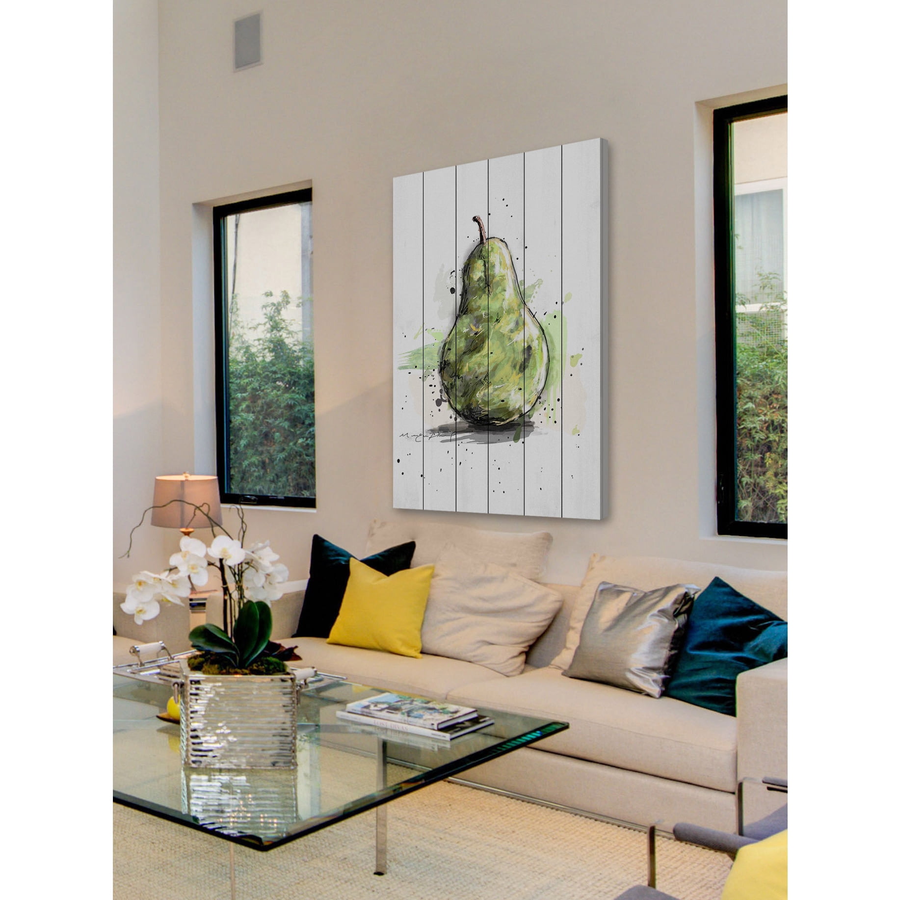 Marmont Hill "Poire Verte 3" By Marie-Eve Pharand Painting Art Print On White Wood, 30.0" x 1.5"