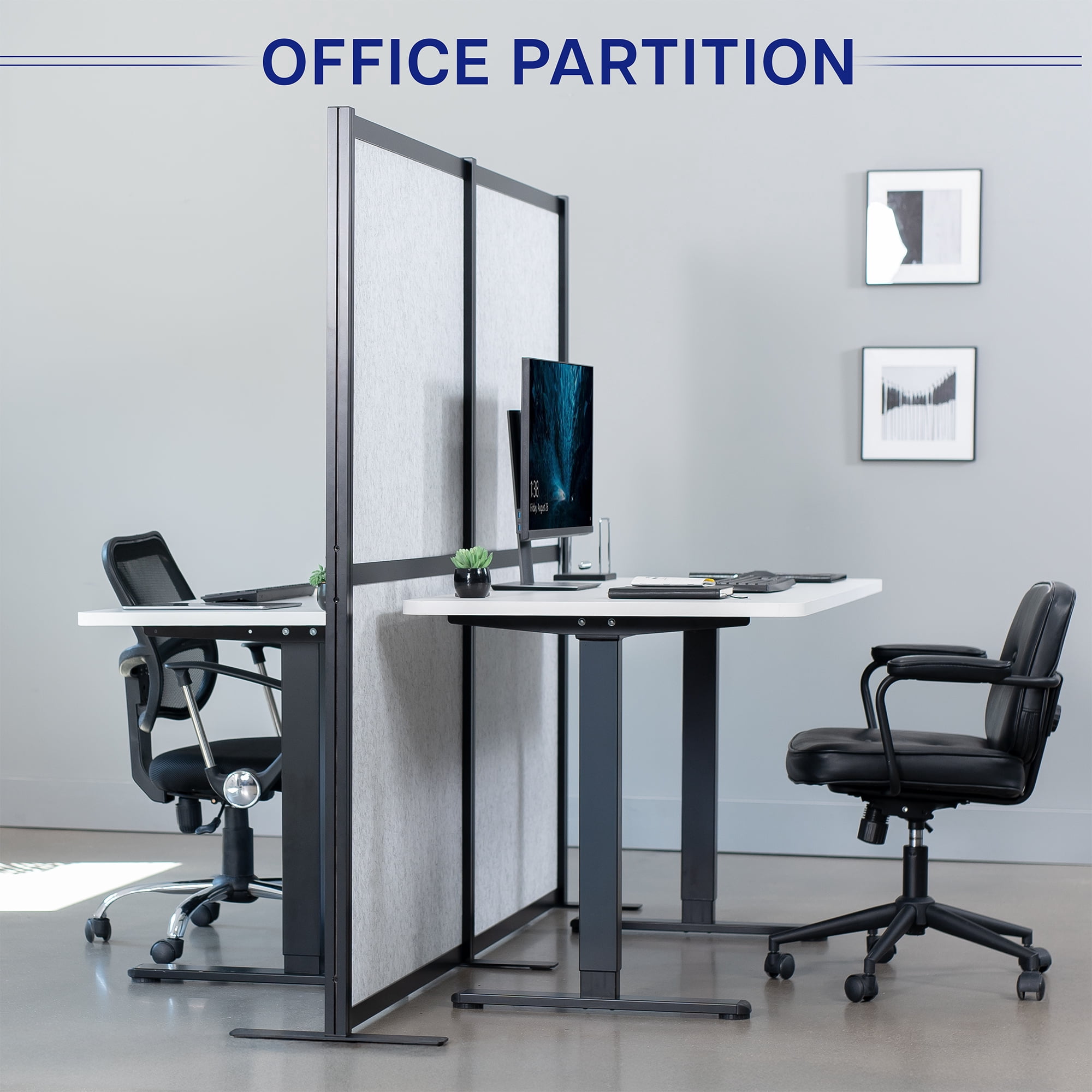 VIVO Modular Wall System, 2 PET Panels, Office Cubicle Dividers, Black Frame