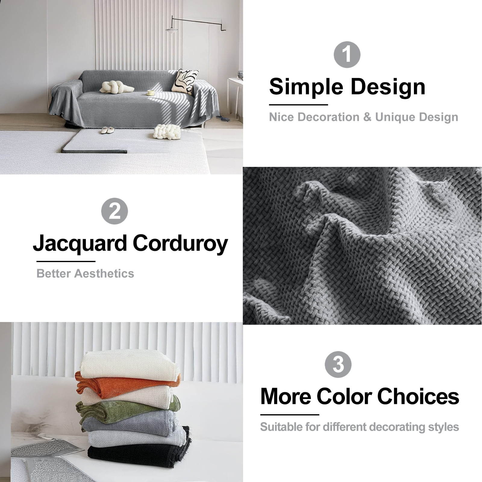 SANMADROLA Sofa Cover Washable Couch Covers for 3 Cushion Couch Sofa Super Soft Sofa Slipcover Non Slip Sofa Cover, Chenille Sofa Covers for Dogs, Furniture Protector, 71"x150", Dark Gray