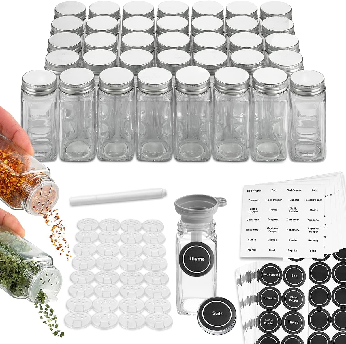 HOLDN' STORAGE Spice Bottles Empty Glass with Labels 4 oz - 36 Piece Spice  Food Storage Jars 