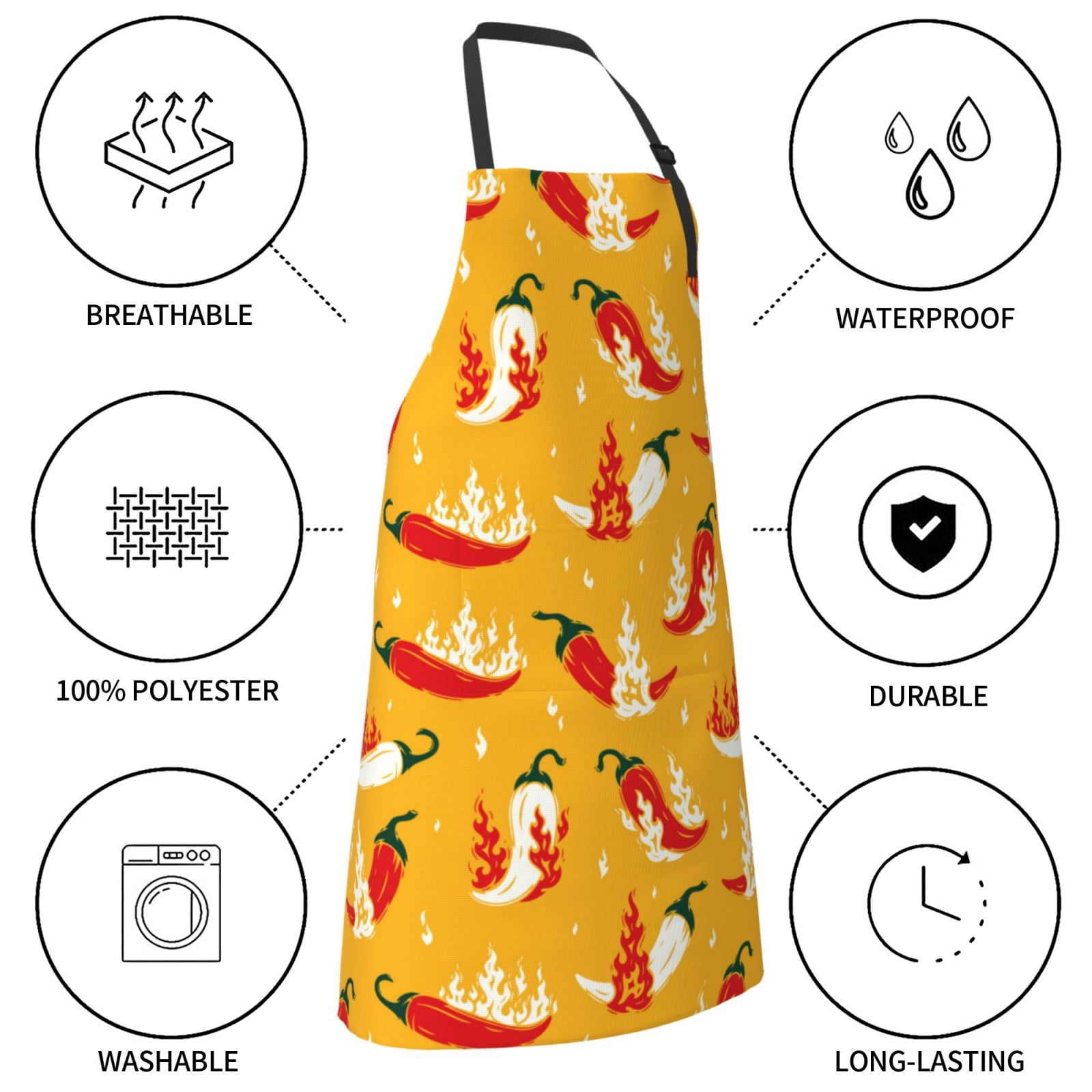 Kdxio Hot Chilli Apron with Pockets Adjustable Kitchen Aprons for Men Women Waterproof Aprons for Cooking,Drawing,Crafting, Baking Household Cleaning