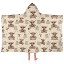 Beige Highland Cow Fence Pattern Hooded Bath Towel,50"x30" for Ages 3 To 12 Kids, Quick Dry Lightweight Soft Microfiber Hood Beach Towel Cover Up for Kids