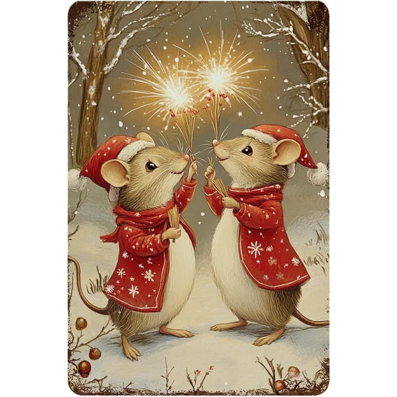 Metal Sign Christmas Mouse Metal Tin Sign Vintage Signs Retro for Winter Wreath Home Yard Garden Bar Cafe Decor 8x12 Inch