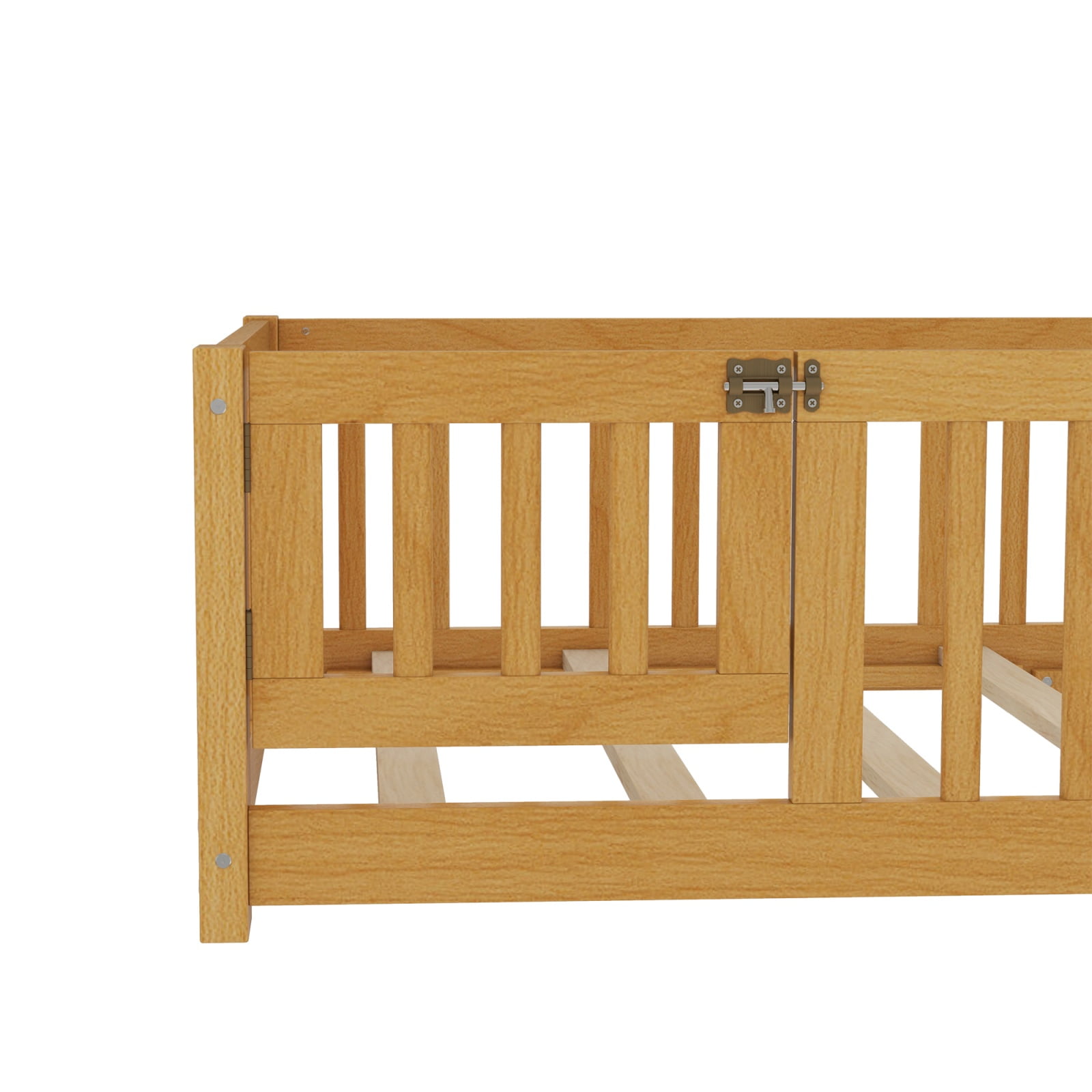 Twin Size Floor Bed with Safety Guardrails & Door, Low Profile Bed Frame, Montessori Style