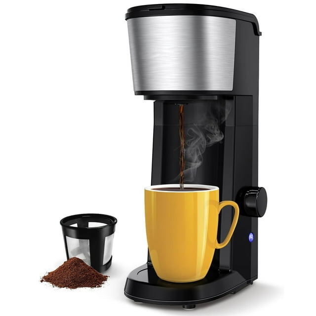Cafetière à Portion Individuelle, Machine à Café Compacte 14 Oz avec Arrêt Automatique, Filtre Réutilisable pour Café Moulu, Maison, Cuisine, Voyage - CM8104