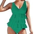 thumbnail image 5 of Women's One Piece Bikini Swimsuit Solid Color High Neck Ruffle Sexy with Removable Bra Pads No Underwire for Beach Vacation,Green,XL, 5 of 6