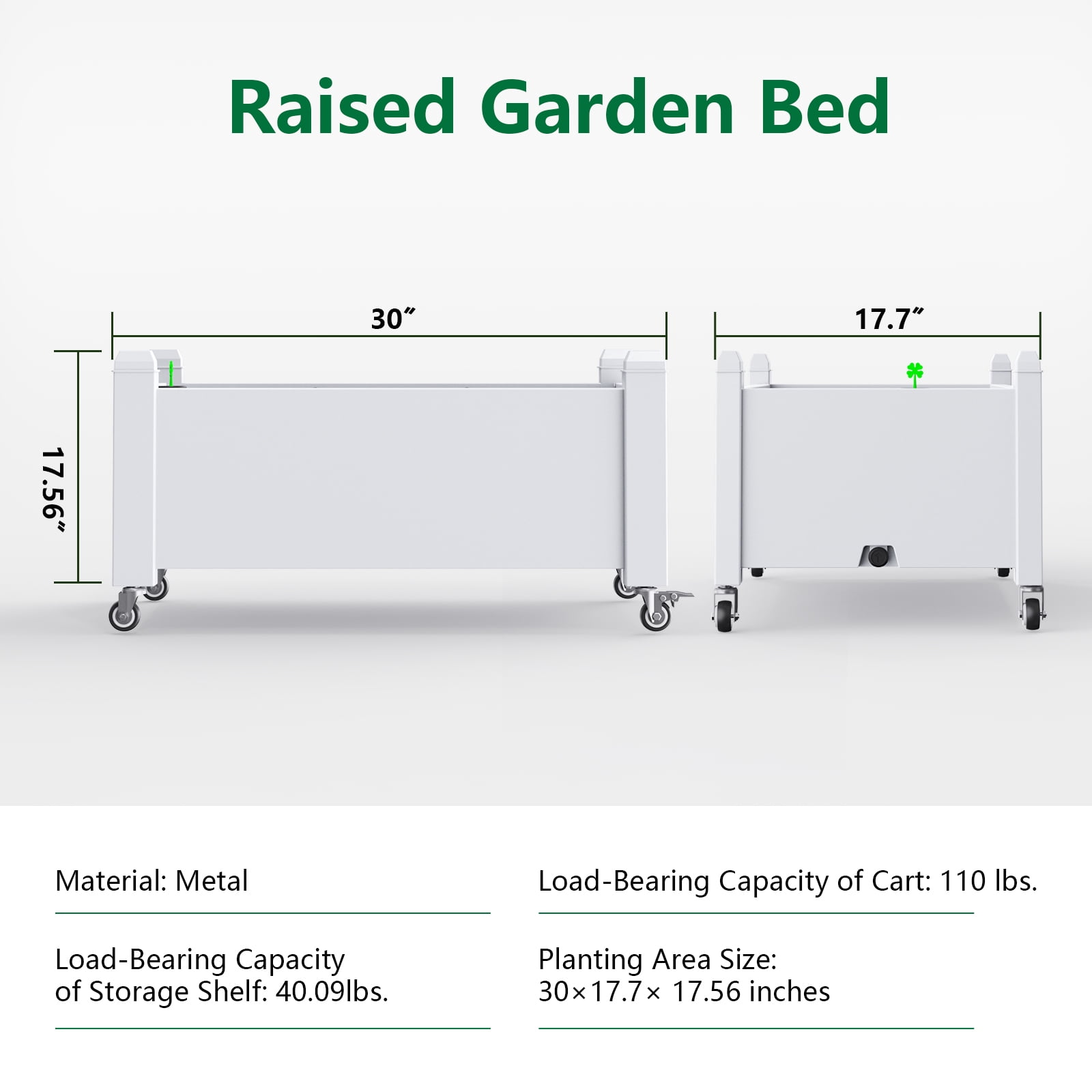 Joxxoaa Raised Garden Bed with Wheels,Self-Watering Raised Planter Box with Drainage Plug & Gauge for Vegetables Flowers Herbs Succulents, Rustproof Resin for Backyard Patio Porch (White)