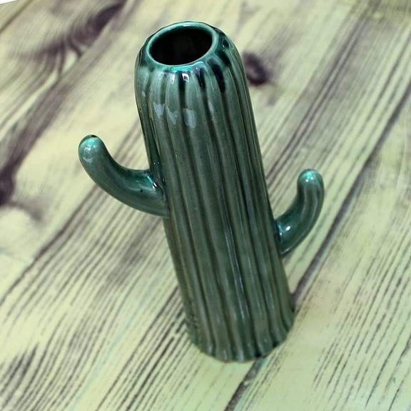 India Meets India Ceramic Cactus Design Vase [Green], Modern Minimalistic Cactus Vase for Pampas Dried Flowers Vase for Home Decoration/Living Room/Bedroom/Office/Table/Bookshelf, 8 in
