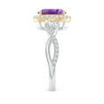 thumbnail image 3 of ANGARA Natural 1.6 ct Amethyst Twisted Vine Ring with Diamond Halo in 14K White & Yellow Gold for Women (Size-9x7mm) | February Birthstone, Anniversary, Jewelry Gift for Women | Natural Amethyst Ring, 3 of 9