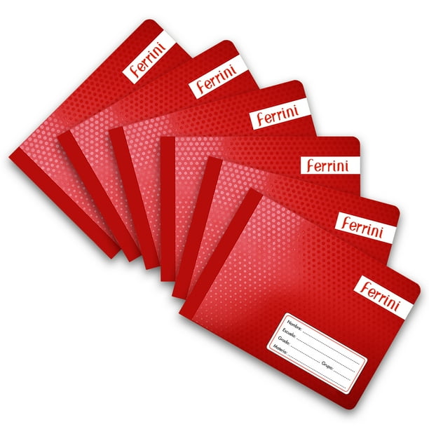 Cuaderno Cosido Italiano Ferrini 100H Cuadro Chico Rojo 6Pack
