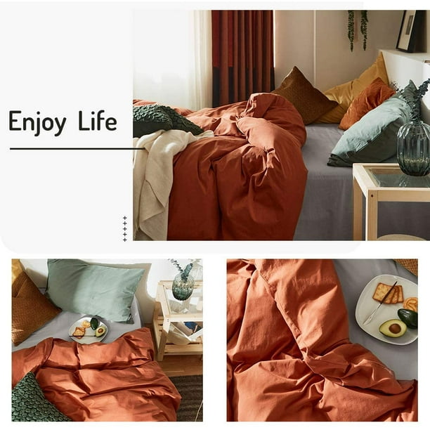 ZMLEVE Caramel Duvet Cover King Rust Colored Comforter Cover 100 Washed Cotton Solid Bedding Set Simple Style Caramel Brown Duvet Quilt Cover with Yellow Green Pillowcases King Walmart