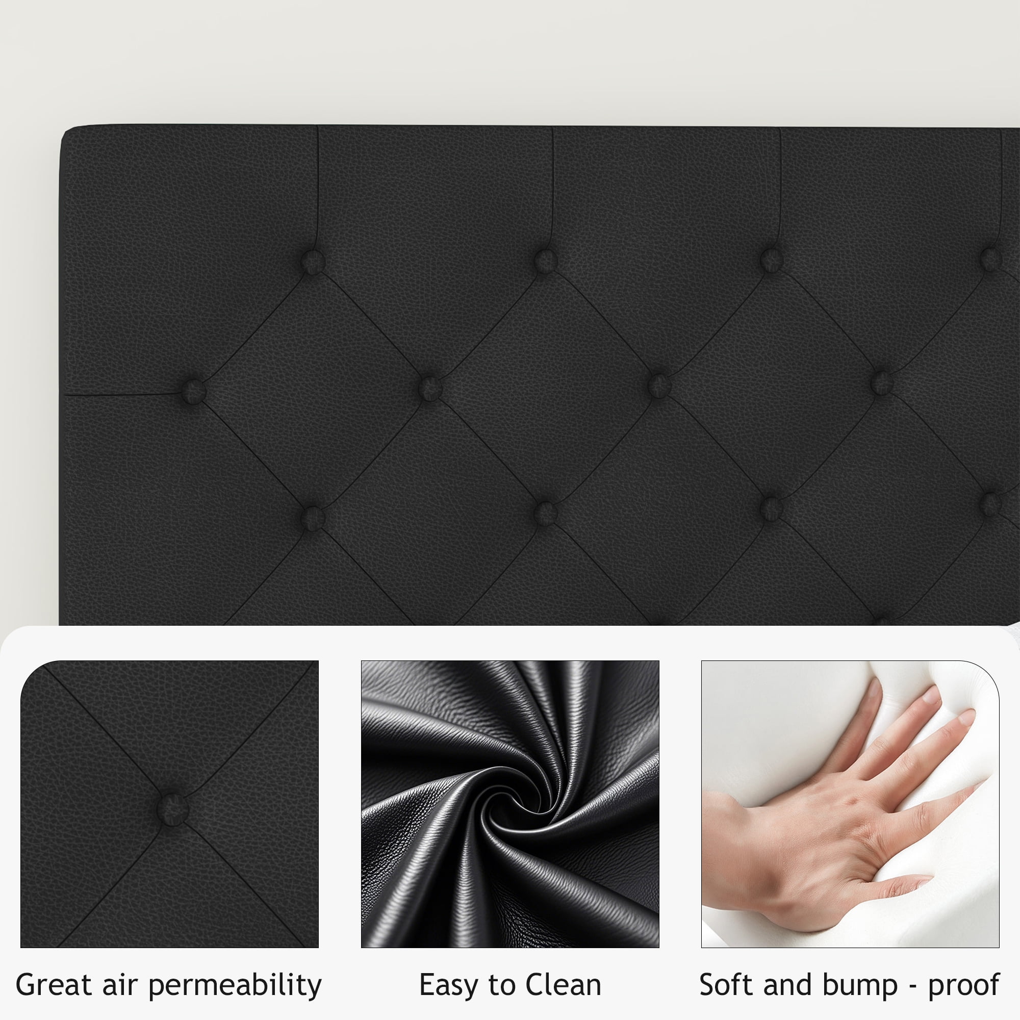4 EVER WINNER Queen Bed Frame, Queen Upholstered Platform Bed with Button Tufted Headboard, Black