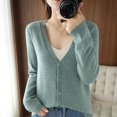 thumbnail image 1 of Cárdigans de manga larga para mujer, prendas de vestir exteriores de punto, suéteres lisos finos para primavera y otoño, prendas de punto con cuello en V, cárdigans de moda coreana 2024, 1 of 3