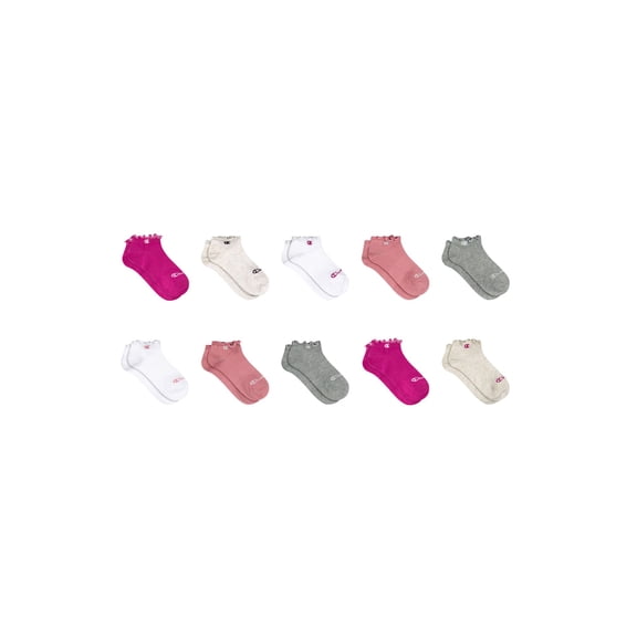 Champion Girls Lightweight Performance Kid Ruffle Low Cut Socks, 10 Pack, Sizes S–L