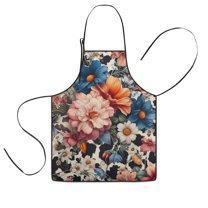 Pioneer Flower Floral Print Pattern Kids Aprons for Girls and Boys,Adjustable Neck Strap Toddler Aprons for Kids Cooking Baking