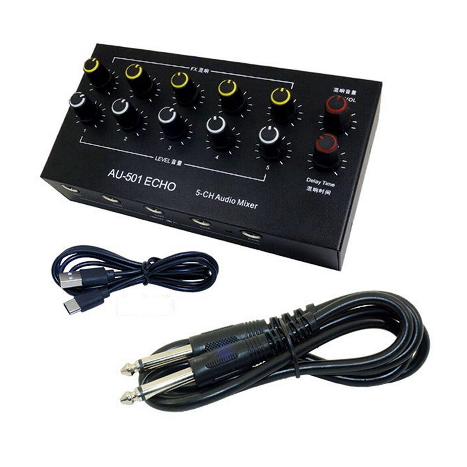 5-Channel Audio Mixer Portable Mini Microphone Extender Mixing Console with Reverb Type-C Rechargeable B
