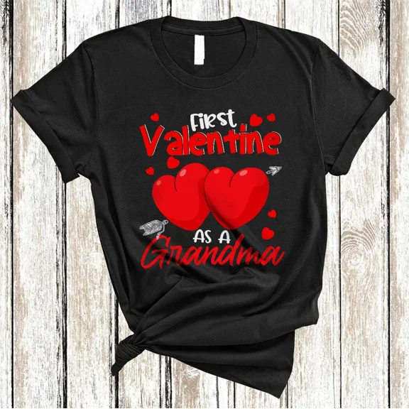 First Valentine As A Grandma Funny Valentine's Day Hearts Pregnancy Family Shirt