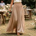 thumbnail image 4 of Zynoxe Womens Maxi Skirts Casual Ruched Elastic Drawstring High Waist Boho Skirts Versatile Elegant Dating Breathable Travel Boho Skirts Khaki S, 4 of 7